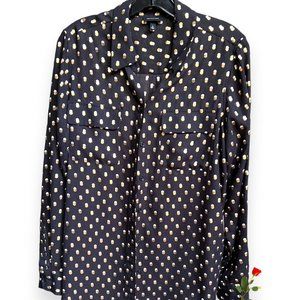 NWOT - WhoWhatWear Black blouse with white and gold dots - L